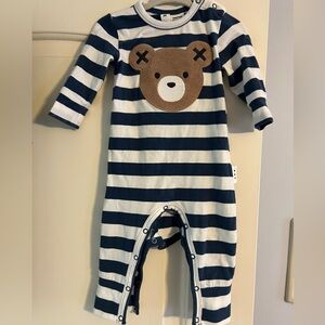 HUX Striped Bear Appliqué One-Piece Romper - Navy & White